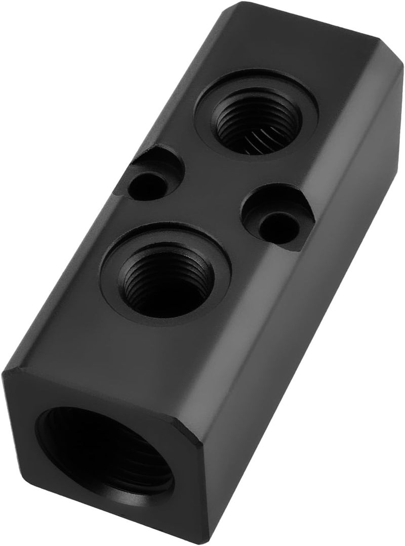 MARSTEK Air Manifold, 2 Way 4 Port Air Compressor Manifold, Air Hose Inline Manifold Block Splitter, Pneumatic Manifold Air Distribution Block, NPT 1/2 Inch Supply Port, NPT 1/4 Inch Output Port(BLACK) - Image 1